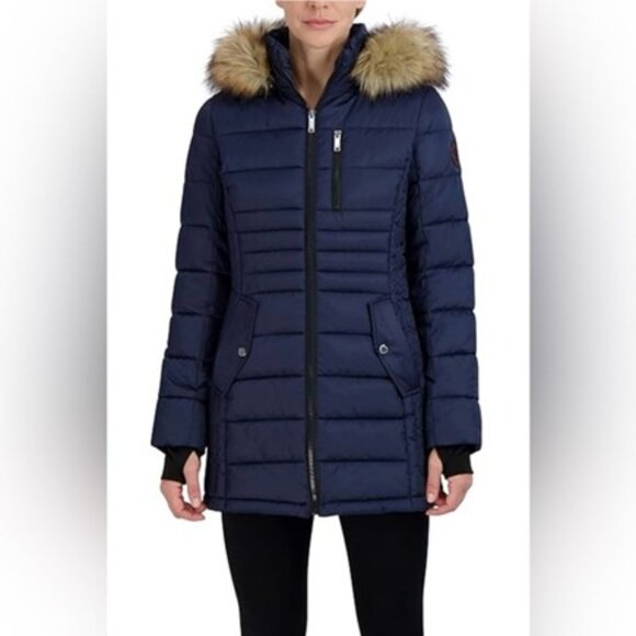 HFX Jackets & Blazers - HFX Blue Midweight Faux Fur Trimmed Hood Zippered Water Resistant Puffer Jacket